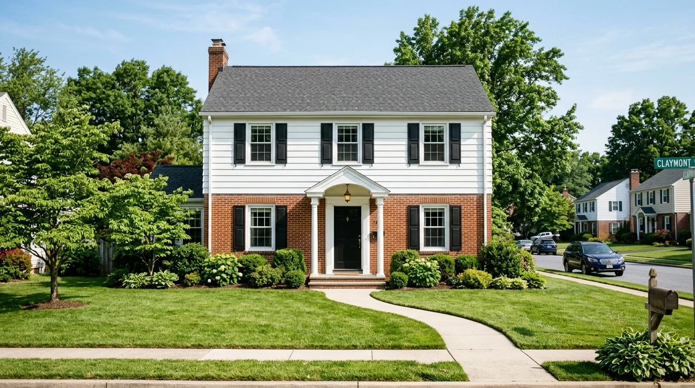 Classic brick two-story colonial residential home in Claymont, Delaware