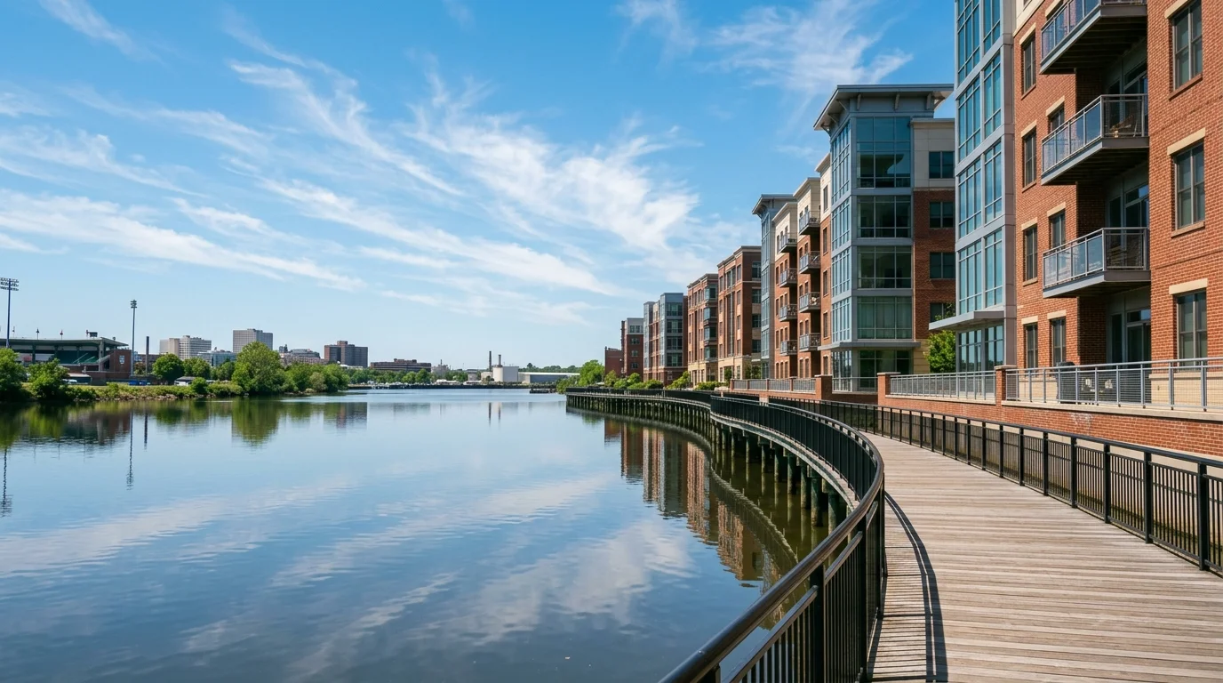 Wilmington Delaware Riverfront condominiums and riverwalk along the Christina River
